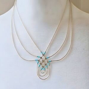 Elegant Silver and Blue Layered Necklace